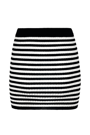 Women Raye - Women Rib Sock Knit Striped Mini Skirt, Black/white back view