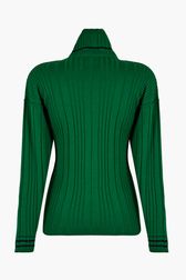 Women - "SR" Black Turtleneck Sweater, Green back view