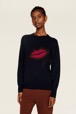 Women Maille - Women Lip Print Sweater, Night blue details view 1