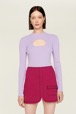 Women Solid - Mini Skirt Tailored Denim Fuchsia, Fuchsia front worn view