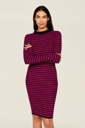 Women Rib Sock Knit Striped Maxi Dress Black/fuchsia details view 1