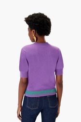 Women - Short Sleeve Woolen Sweater, Parma back worn view