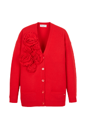 Femme Maille - Cardigan laine fleur en relief femme, Rouge vue de face