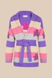 Women - Belted Cardigan with Multicolored Stripes, Lilac front view
