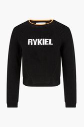 Women - Wool Merinos Rykiel Sweater, Black front view