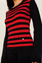 Femme Raye - Pullover Jane Birkin femme, Noir/rouge vue de détail 2