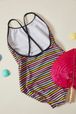 Girls - Multicolor Striped Girl Swimsuit, Multico striped back view