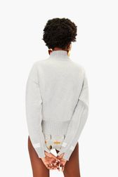 Women - Woolen SR Hearts Sweater, Grey back worn view