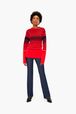 Women - Iconic Rykiel Multicolored Stripes Sweater, Red front worn view