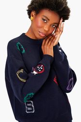 Women - SR Iconic Symbols Sweater, Black/blue details view 2