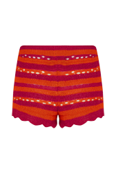 Women Two-Colour Openwork Striped Shorts Striped fuchsia/coral front view