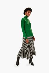 Women - "SR" Black Turtleneck Sweater, Green front worn view