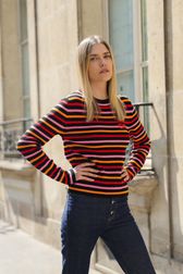Women - Striped Sweater with Long Sleeves, Red details view 3