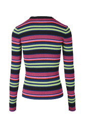 Women Maille - Women Multicolor Striped Sweater, Multico black striped back view