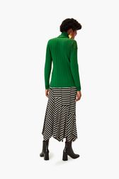 Women - "SR" Black Turtleneck Sweater, Green back worn view