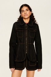 Women Solid - Women Denim Jacket, Black front worn view