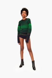 Women - Iconic Rykiel Multicolored Stripes Sweater, Green front worn view