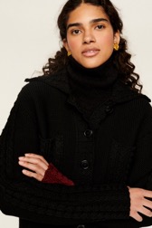 Women Maille - Two-Tone Knitted Bomber, Black details view 1