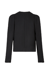Women Solid - Women Short Wool Blend Jacket, Black back view