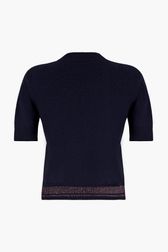 Women - Short Sleeve Woolen Sweater, Black/blue back view