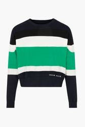 Women - Striped Long Sleeve Sweater, Navy front view