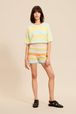 Women - Mesh Shorts with Multicolored Pastel Stripes, Multico front worn view