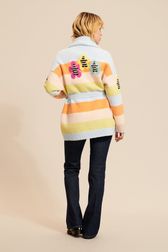 Women - Women Multicolor Pastel Striped Belted Cardigan, Multico back worn view