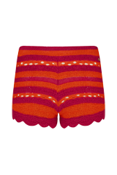 Women Ajoure - Women Two-Colour Openwork Striped Shorts, Striped fuchsia/coral back view