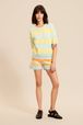Women - Short Sleeve Pullover with stripes, Light yellow front worn view
