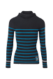 Women Maille - Ribbed Wool Hoodie, Striped black/pruss.blue front view