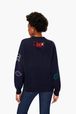 Women - SR Iconic Symbols Sweater, Black/blue back worn view