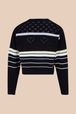 Women - Long sleeve Pullover with openwork details and multicolored stripes
, Night blue back view