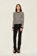 Women Brushed Poor Boy Striped Sweater Black/white front worn view
