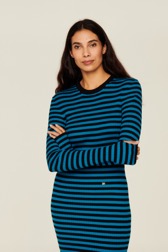 Women Rib Sock Knit Striped Maxi Dress Striped black/pruss.blue details view 1