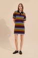 Women - Oversized Polo Dress with multicolored stripes, Black front worn view