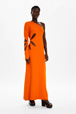 Women Ajoure - Asymmetrical Long Dress In Openwork Floral Knit For Women, Coral details view 1