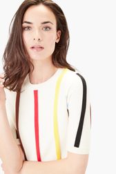 Women - Striped Cotton Sweater With Short Sleeves, Brun details view 2
