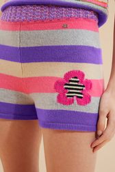 Women - Mesh Shorts with Multicolored Pastel Stripes, Lilac details view 1